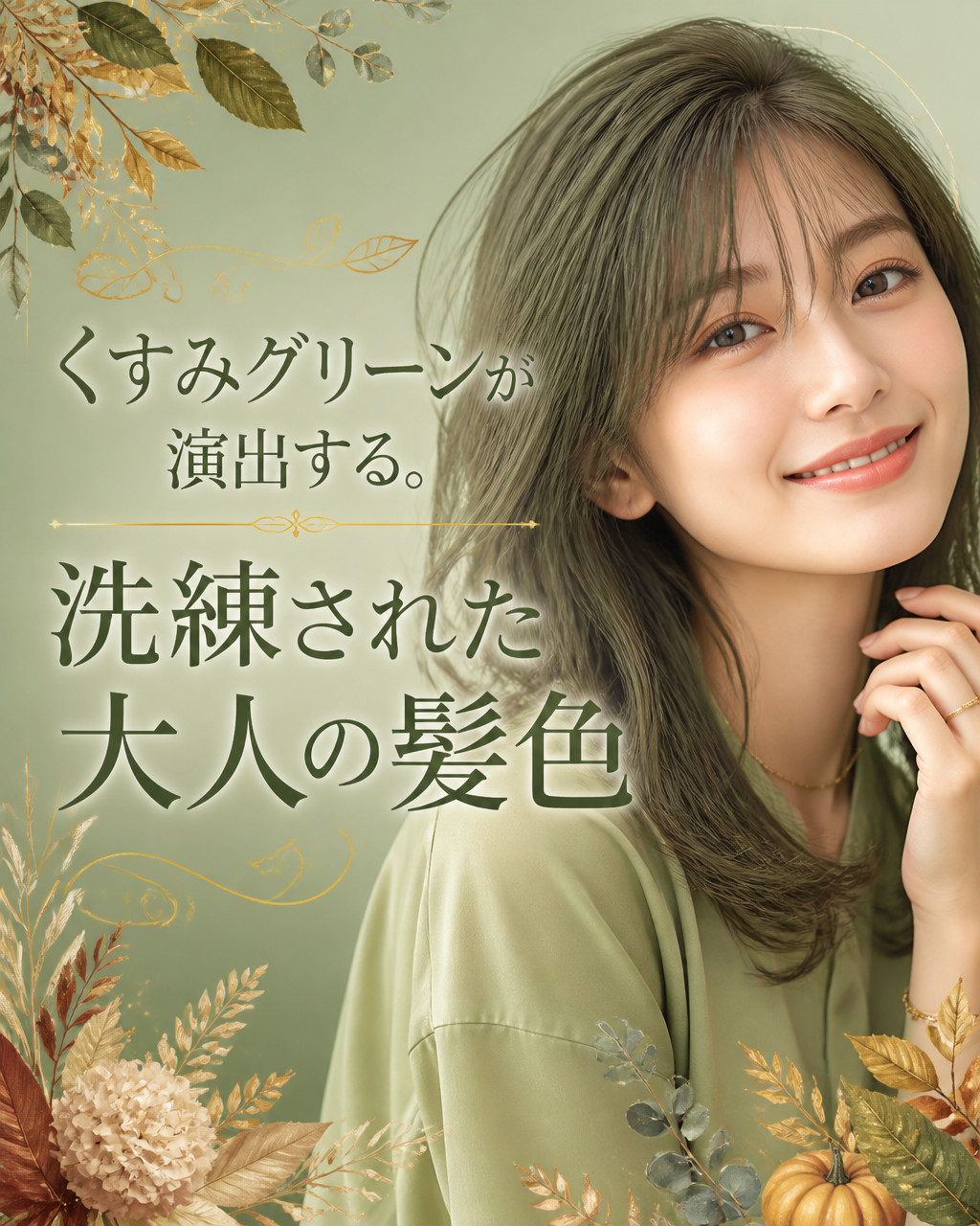 オリーブカラーの髪は大人っぽい。似合う人と選び方